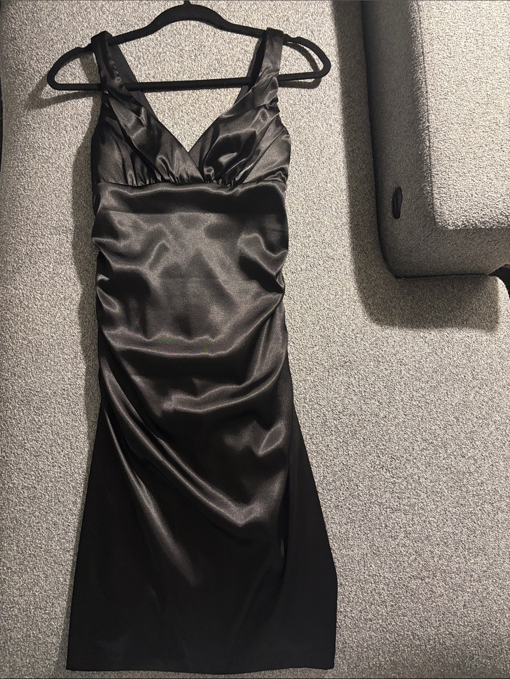 Windsor Black Satin V-Neck Midi Dress
